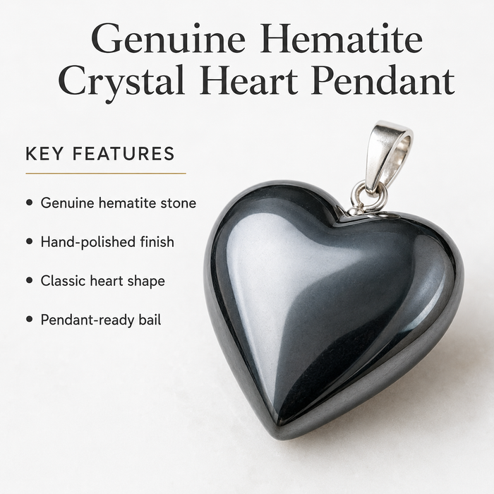 Genuine Hematite Crystal Heart Pendant, Genuine Heart Shaped Necklaces