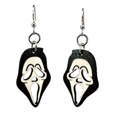 Ghostface scream wood earrings — horror movie mask in laser-cut wood, made in USA