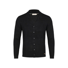 Image 2 : Cardigan homme noir Gianni Lupo col V, détail fermeture boutons — delvale
