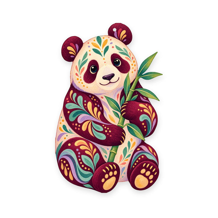 Giant Panda folk art ornament O366 on white, laser-cut maple wood, made in USA