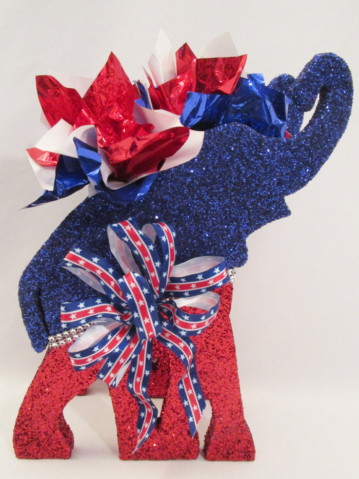 Bliue and red Elephant table centerpiece - Designs by Ginny