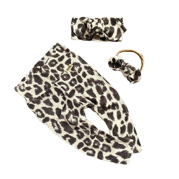 Grey Cheetah on Ivory Leggings and/or Headbands
