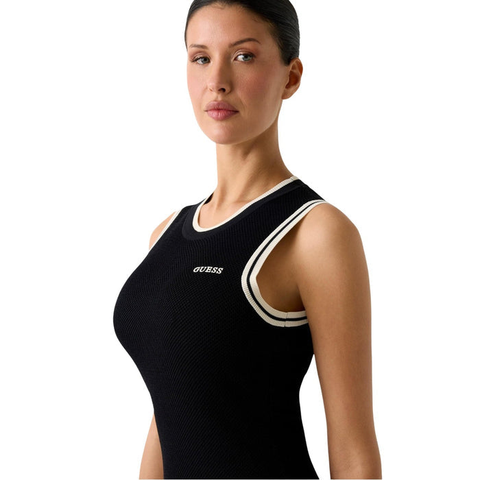 Image 3 : Robe mini sans manches Guess Active femme noire avec liserés crème, vue de profil — delvale