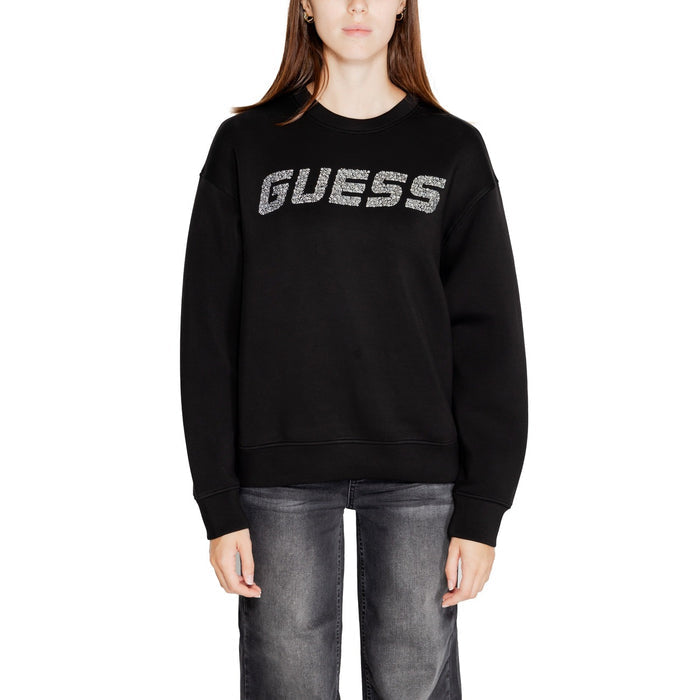 Image 1 : Sweat col rond Guess Active femme noir avec logo strass argenté sur mannequin — delvale