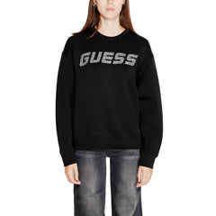 Image 1 : Sweat col rond Guess Active femme noir avec logo strass argenté sur mannequin — delvale