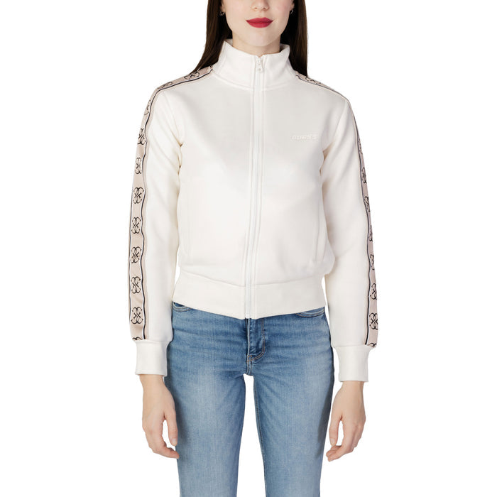 Image 1 : Sweat zippé col montant Guess Active femme blanc avec bandes monogramme latérales — delvale