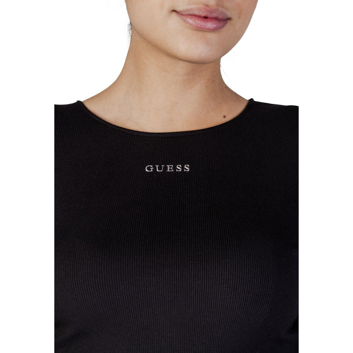 Image 2 : T-shirt Guess Active noir femme manches longues, détail texture côtelée et logo argenté — delvale