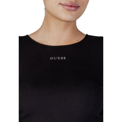 Image 2 : T-shirt Guess Active noir femme manches longues, détail texture côtelée et logo argenté — delvale