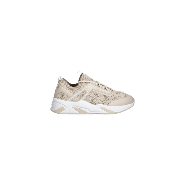 Image 1 : Baskets femme Guess sneakers logo 4G beige vue de profil gauche, semelle chunky blanche — Delvale