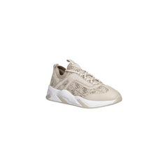 Image 2 : Sneakers femme Guess tige tricot jacquard motif 4G beige naturel, lacets plats blancs — Delvale