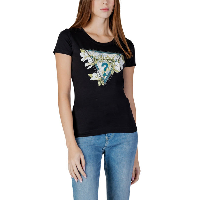 Image 6 : Ensemble tenue femme avec t-shirt Guess blanc imprimé floral triangle et pantalon noir, look tendance quotidien — Delvale
