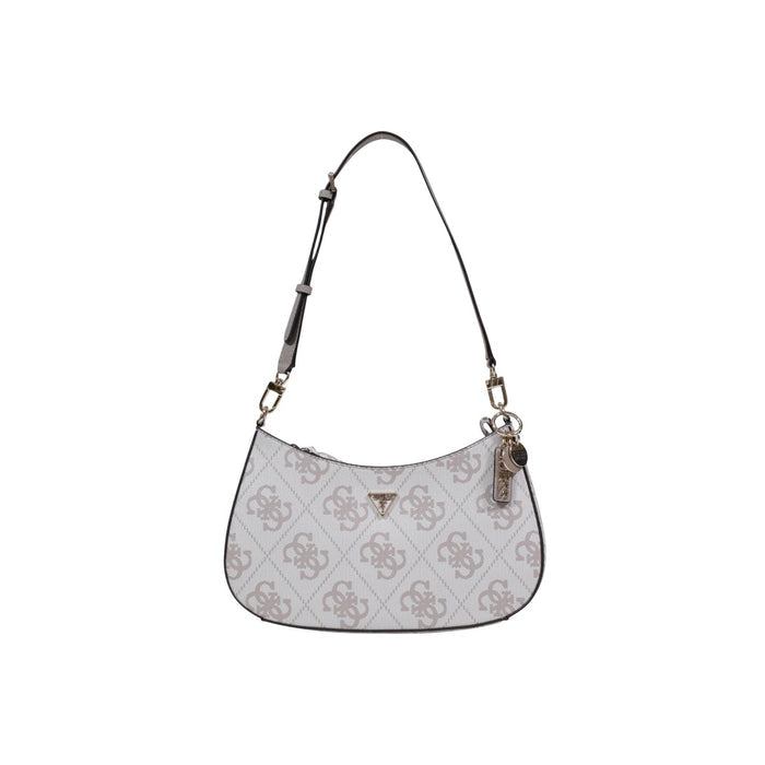 Image 1 : Sac bandoulière Guess Noelle II femme fond blanc, motif logo 4G all-over beige clair, vue de face — Delvale