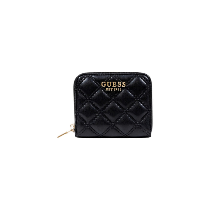 Image 1 : Portefeuille Guess femme noir compact avec fermeture éclair, vue de face — delvale