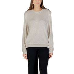 Image 1 : Pull Guess femme beige col rond manches longues en maille premium — delvale