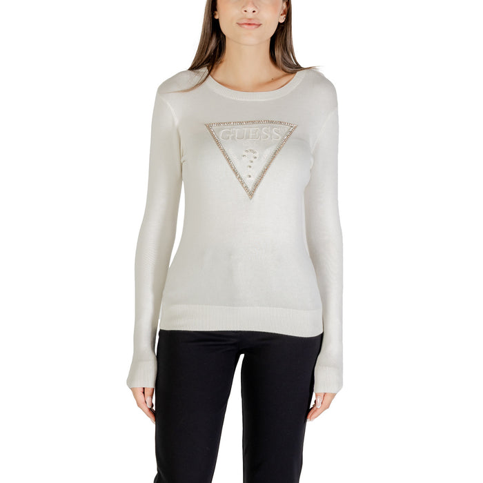 Image 1 : Pull Guess femme blanc avec impression strass et manches longues, vue de face — delvale