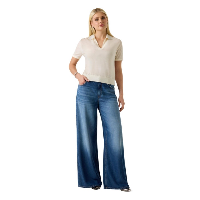 Image 2 : T-shirt polo Guess femme beige col polo manches courtes vue de profil — delvale