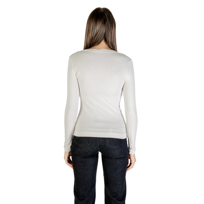 Image 2 : T-shirt Guess femme beige manches longues détail encolure ronde — delvale