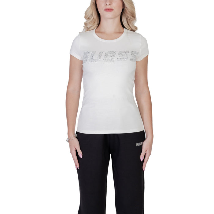Image 1 : T-shirt Guess femme blanc avec impression logo, manches courtes et encolure ronde — delvale