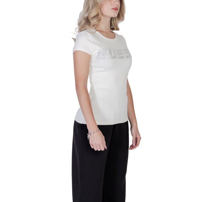 Image 3 : Vue portée t-shirt Guess blanc femme, coupe classique manches courtes — delvale