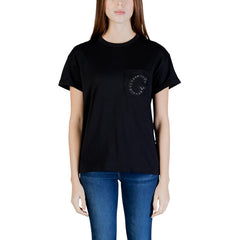 Image 1 : T-shirt Guess femme noir en coton col rond, vue de face — delvale