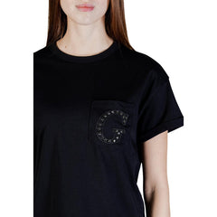 Image 2 : T-shirt Guess femme noir en coton col rond, détail matière — delvale