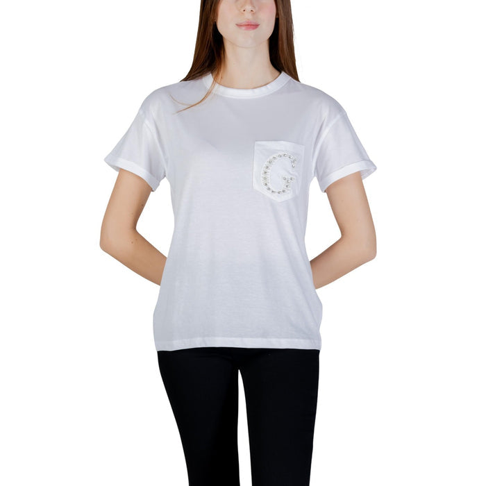 Image 4 : T-shirt Guess femme noir en coton col rond, vue portée — delvale