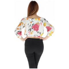 Image 3 : Vue d'ensemble du haut Guess femme blanc motif floral avec coupe élégante manches longues — delvale
