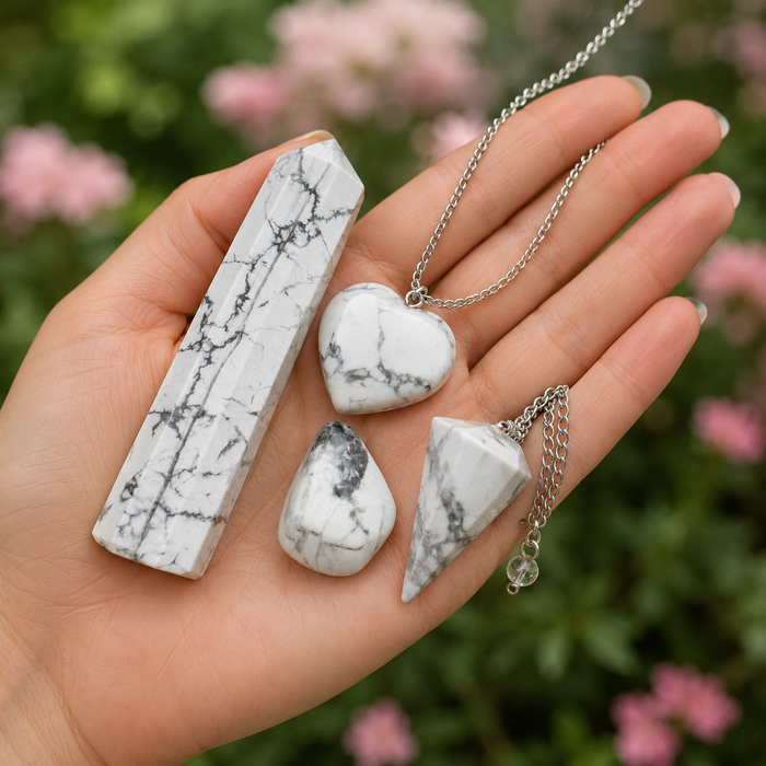 Howlite Crystal Gift Set For Emotional Support and Protection, Real Polished Gemstones.