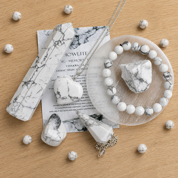 Howlite Crystal Gift Set For Emotional Support and Protection, Real Polished Gemstones.