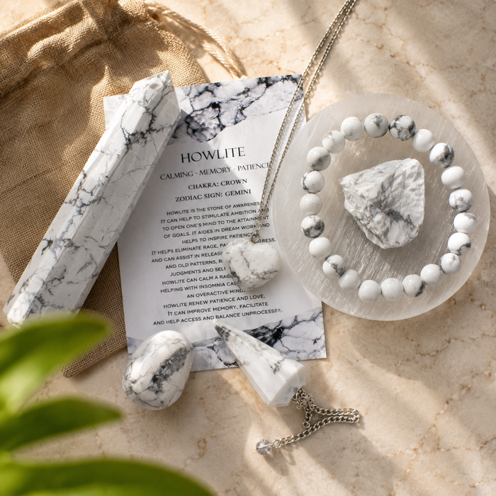 Howlite Crystal Gift Set For Emotional Support and Protection, Real Polished Gemstones.