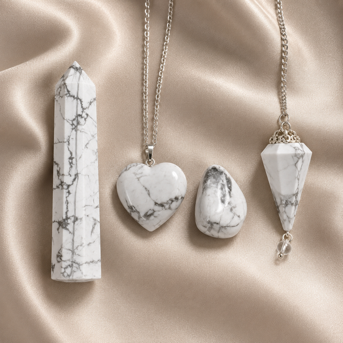Howlite Crystal Gift Set For Emotional Support and Protection, Real Polished Gemstones.