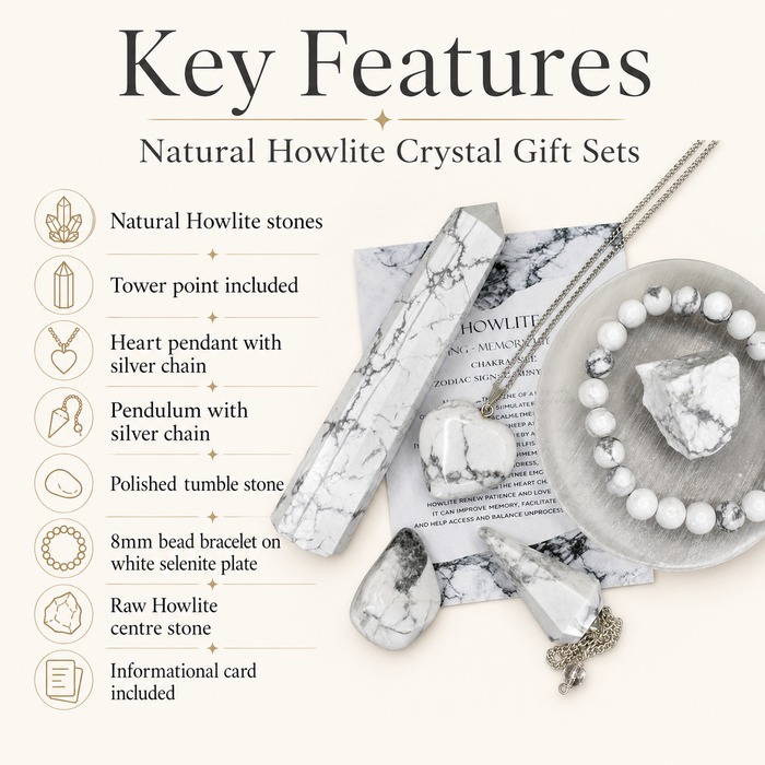 Howlite Crystal Gift Set For Emotional Support and Protection, Real Polished Gemstones.