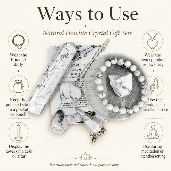 Howlite Crystal Gift Set For Emotional Support and Protection, Real Polished Gemstones.