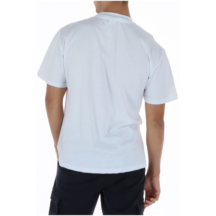 Image 2 : Vue de face du t-shirt Icon homme blanc à encolure ronde avec imprimé bold rouge et noir — Delvale