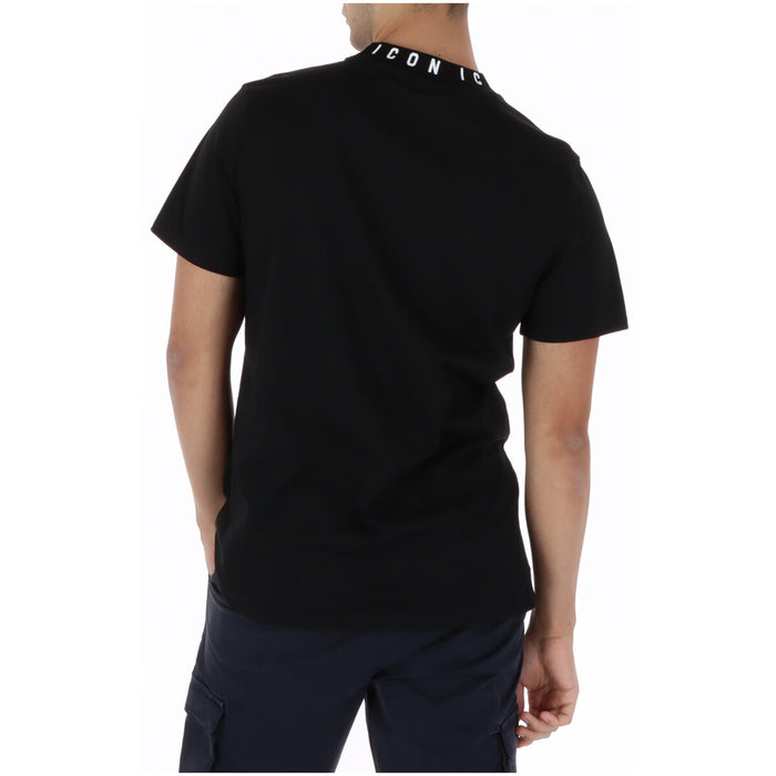 Image 2 : Vue de face du t-shirt Icon homme noir à manches courtes avec inscription ICON brodée au col, style casual premium — Delvale