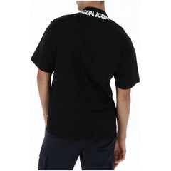 Image 2 : Vue de face du t-shirt Icon homme noir, détail de l'inscription ICON en lettres blanches stylisées sur l'encolure — Delvale