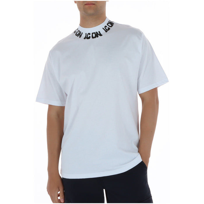 Image 4 : Détail rapproché du col du t-shirt Icon homme avec imprimé logo blanc sur fond noir, finition soignée — Delvale