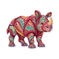 Indian Rhinoceros folk art ornament O374 on white, laser-cut maple wood, made in USA