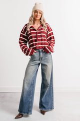 Calm Assurance Striped Zip-Up Sweater Jacket (Wine)
