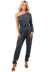 Give Your Love One Shoulder Sparkle Jumpsuit (Blue)