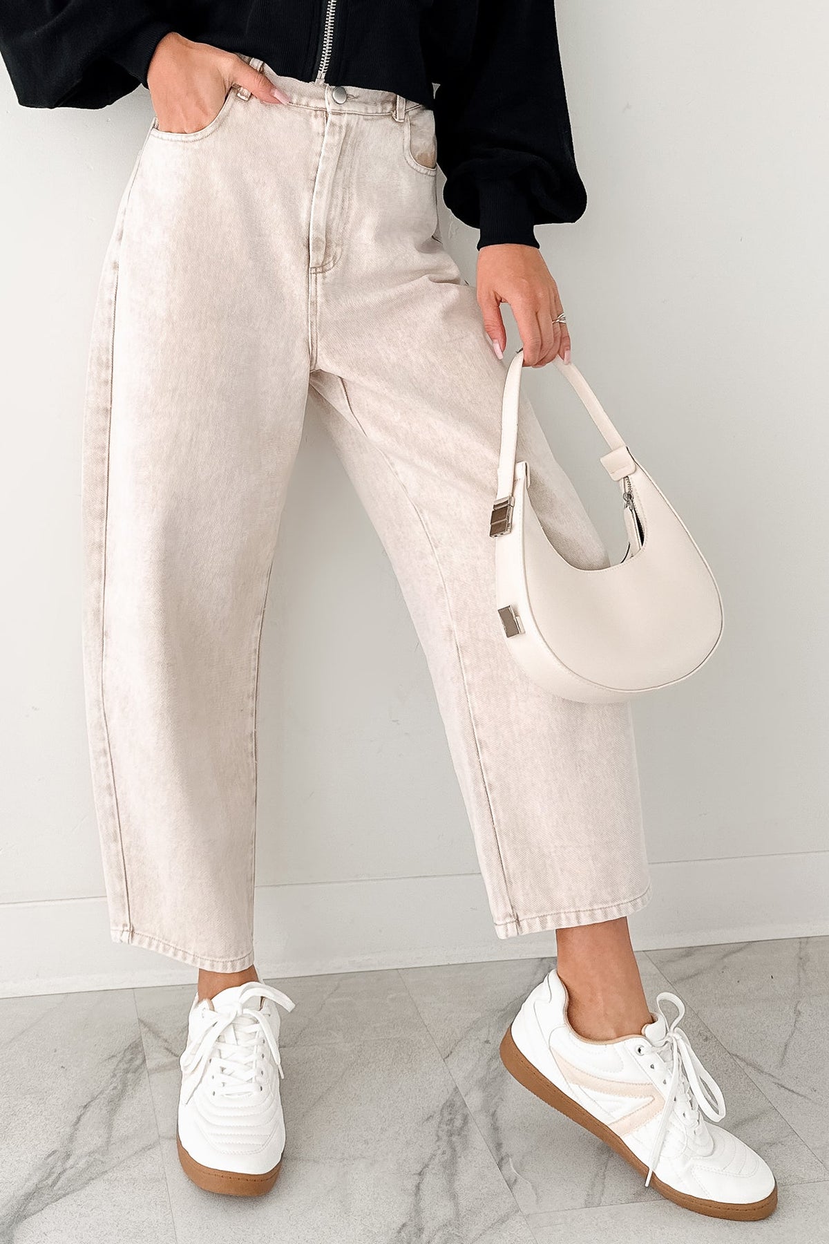Calloway High Rise Barrel Jeans (Washed Ecru)