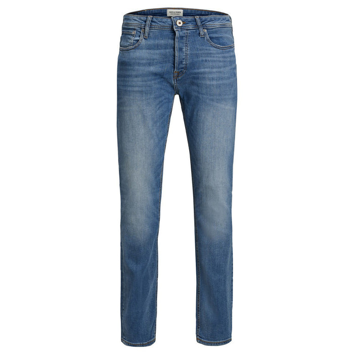 Image 1 : Jean homme Jack & Jones bleu effet usé, coupe ajustée avec fermeture zip et bouton — delvale