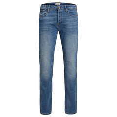 Image 1 : Jean homme Jack & Jones bleu effet usé, coupe ajustée avec fermeture zip et bouton — delvale
