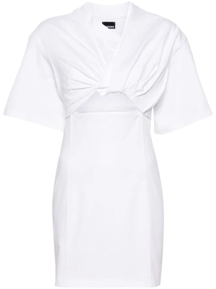 JACQUEMUS White La Robe Twist Front Cut-Out Bahia Mini Dress - House Of Huntington
