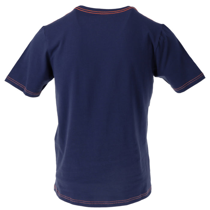 Image 2 : Vue de face du t-shirt Jeckerson homme col rond coupe slim bleu marine, logo brodé orange visible — Delvale