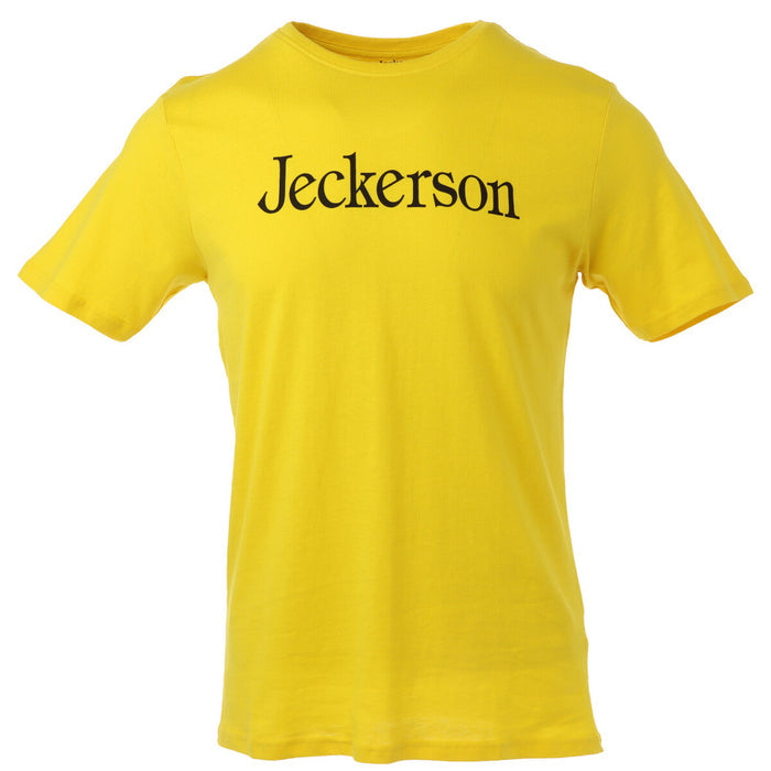 Image 1 : T-shirt homme Jeckerson jaune à logo imprimé noir centré sur la poitrine, col rond et manches courtes, fond blanc — Delvale