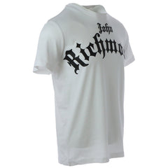 Image 3 : T-shirt homme John Richmond blanc, coupe ajustée, logo gothique frontal, présentation fond blanc — Delvale