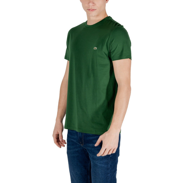Image 2 : T-shirt Lacoste homme vert pur coton, coupe ajustée col rond, logo crocodile visible sur la poitrine gauche — Delvale
