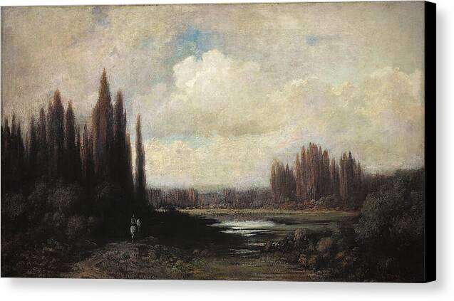 Landscape With A Rider By A Pond - Canvas Print