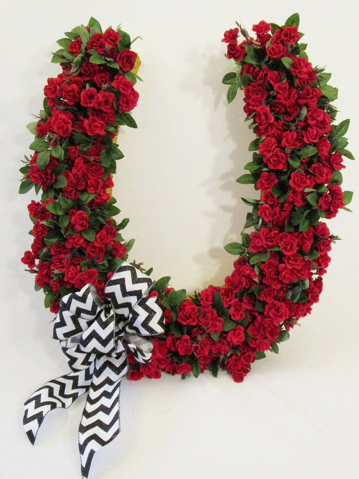 Super large hoseshoe wreath with red roses - Designs by Ginny